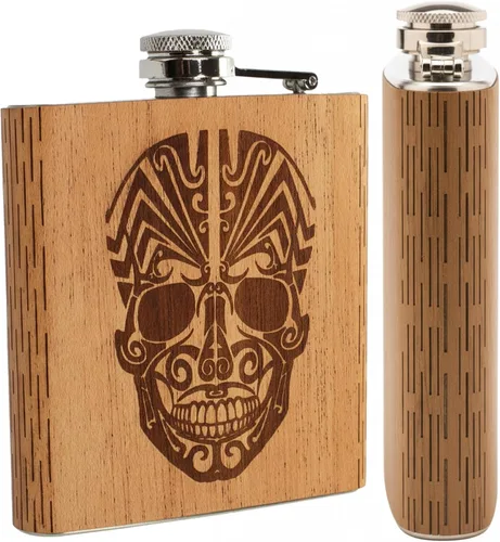 Vista 8 de WUDN Frasco de madera de 6 oz. - Cuerpo de acero inoxidable, bandera americana real