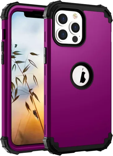 Vista 9 de Funda de teléfono para iPhone 13 Pro Max 2021 de 6.7 pulgadas, cubierta dura a prueba de golpes, de silicona suave, híbrida, de tres capas Negro