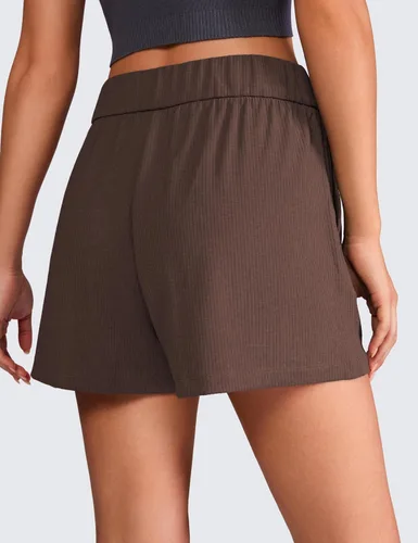 Vista 2 de CRZ YOGA Cómodos pantalones cortos acanalados para mujer, de cintura alta, lyocell, casual, para descansar, atléticos, con bolsillos