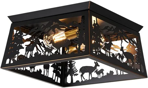 Vista 9 de Lámpara rústica, lámpara de techo empotrada de 2 luces, diseño de oso de metal para dormitorio, vestíbulo, entrada, pasillo, montaje en techo
