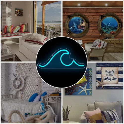 Vista 7 de Letrero de neón ondulado para decoración de pared, regulable, luces de noche, letrero de ondas LED, letrero de neón para sala de estar, dormitorio