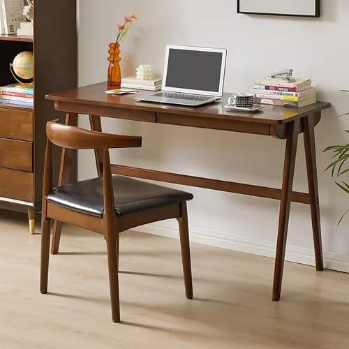 Vista 10 de Escritorio para computadora con cajones, escritorio de madera maciza, escritorios de oficina en casa modernos de mediados de siglo, mesa de estudio