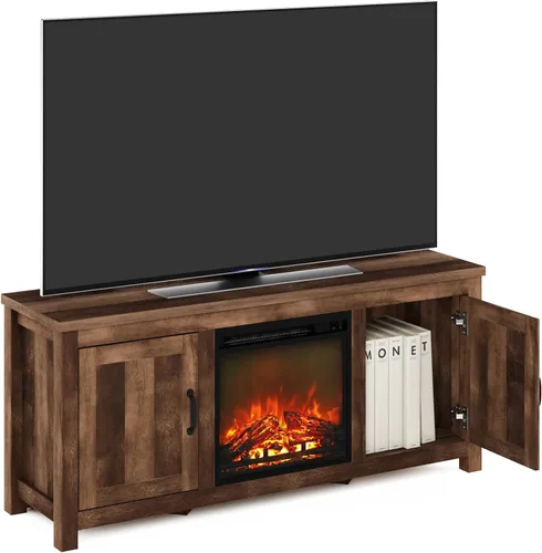 Vista 23 de Furinno Jensen Soporte de Centro de Entretenimiento con Chimenea para TV de hasta 55 Pulgadas, Americano, Eléctrico con Cable, Ajustable