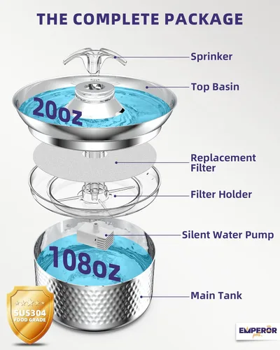 Vista 9 de Bomba de repuesto para fuente de agua para gatos Fuente de agua para gatos de acero inoxidable de 108 oz/3.2 L para gatos en el interior, fuente