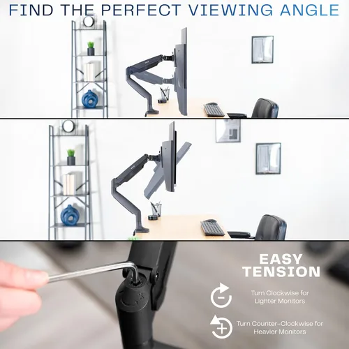 Vista 9 de VIVO Soporte de escritorio de aluminio premium ajustable en altura con brazo articulado para monitor único con resorte de gas, se adapta a pantallas