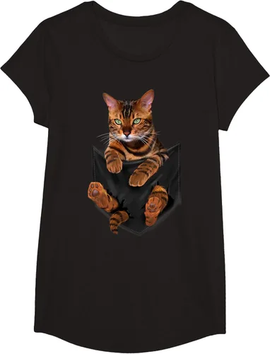 Vista 3 de Camiseta de bolsillo con estampado de tigre y gato Negro