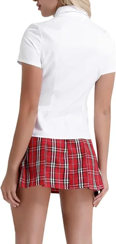 Vista 4 de YiZYiF Uniforme para mujer, camisa de cosplay plisada, minifalda, conjunto de disfraz de marinero de anime