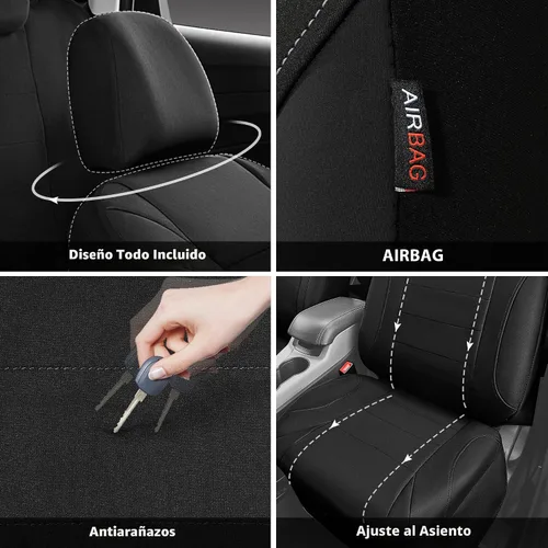Vista 5 de Car Pass - Fundas impermeables de neopreno para asientos, juego completo negro de ajuste universal, fundas protectoras para interior de auto SUV