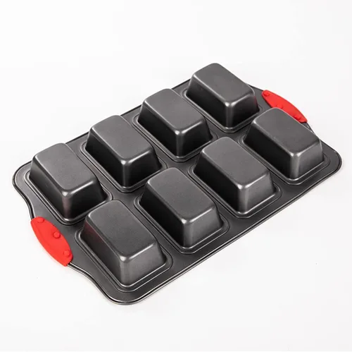 Vista 7 de 2 paquetes de 8 cavidades sin stock Mini molde para pan con mango de silicona, mini pan de pan para hornear, mini molde para brownies, molde