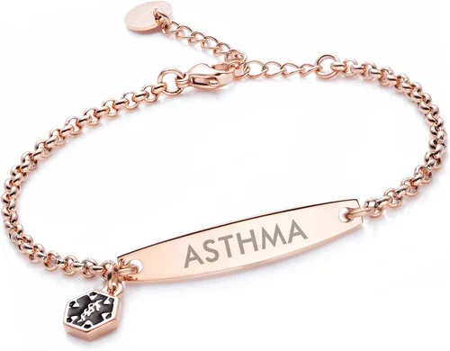 Vista 117 de LinnaLove - Pulsera de identificación de alerta médica con cadena Rolo simple pregrabada para mujer