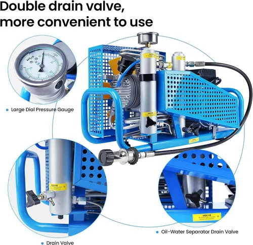 Vista 6 de TUXING Compresor de aire PCP de 4500 psi, 100L/min, 3.5CFM, 110V/60HZ monofásico, estación de llenado de aire de alta presión y sistema de carga