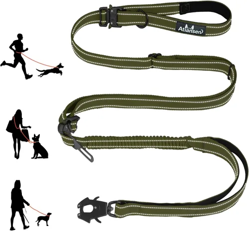 Vista 12 de Correa táctica desmontable y resistente para perro, correa elástica de absorción de golpes de 9.7 pies con mango acolchado, clip de metal