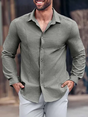 Vista 2 de Runcati Camisas de vestir ligeras y casuales de manga larga para hombre