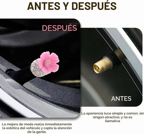 Vista 6 de 4 piezas de tapas de vástago de válvula brillantes, lindas válvulas de rueda de automóvil con flores de Sakura, atractivas cubiertas de aire