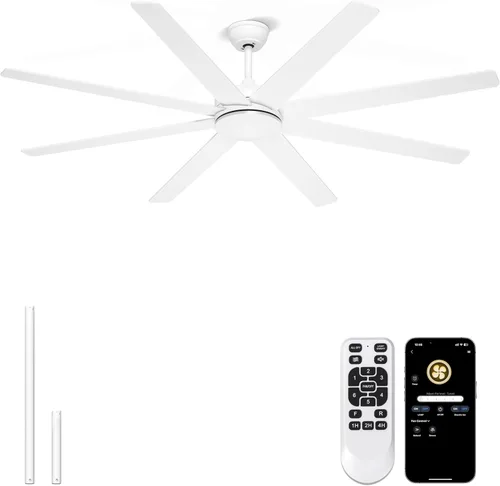Vista 20 de Ventiladores de Techo de 60 Pulgadas Sin Luces - Ventilador de Techo Blanco de 8 Aspas Control Remoto/APP, Ventilador de Techo Reversible