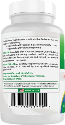 Vista 7 de Best Naturals Berberina Plus 1000 mg por porción, (sin OGM), 60 cápsulas – Contiene berberina HCL 1000 mg, vitamina C 120 mg y gluconato de zinc 30