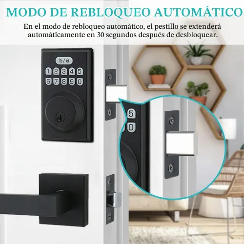 Vista 7 de Cerradura de puerta de entrada sin llave con 2 asas, juego de cerrojo electrónico para puerta delantera, bloqueo automático, contraseña antimiradas
