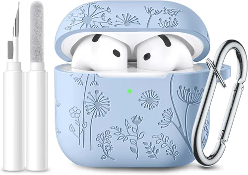 Vista 20 de Lerobo Funda para AirPods 5/4, funda de silicona suave grabada con flores A-Negro