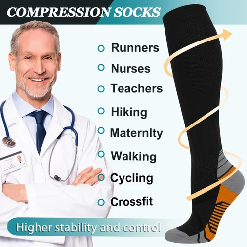 Vista 39 de ACTINPUT 8 pares de calcetines de compresión para mujeres y hombres, medias de compresión de apoyo para médicos, correr, atletismo