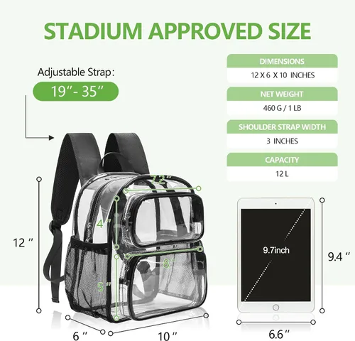 Vista 3 de MAY TREE Mochila transparente aprobada para estadios de 12 x 10 x 6 pulgadas, pequeña bolsa transparente con correas acolchadas para eventos