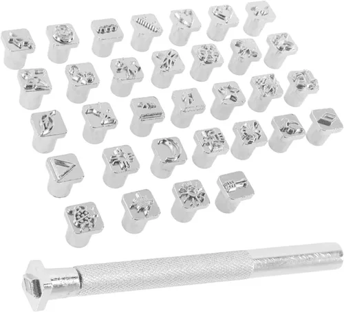 Vista 4 de 32 herramientas de estampado de cuero, patrones exquisitos de acero inoxidable, herramientas de perforación de sello de cuero para conectar