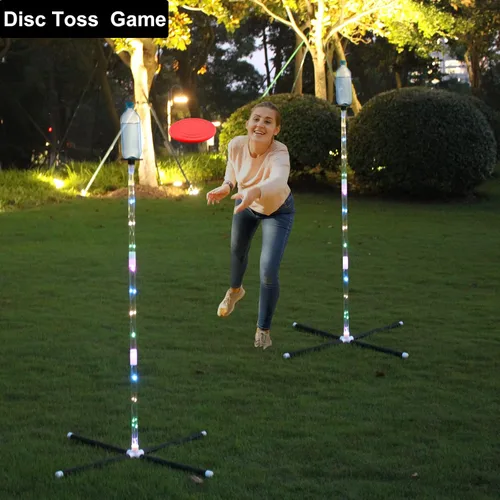 Vista 4 de OUTTOY Juegos de patio al aire libre para adultos y familia, juego de limbo 2 en 1, juego de discos voladores con luz, adecuado para patios
