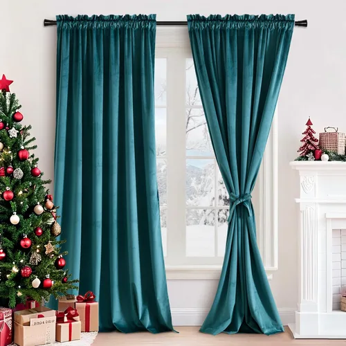 Vista 49 de JIUZHEN Cortinas de terciopelo beige de 63 pulgadas de ancho x 63 pulgadas de largo, cortinas de terciopelo retro suaves con bolsillo para barra