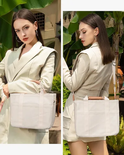 Vista 3 de Bolsa de lona con múltiples bolsillos para mujer, bolso cruzado de gran capacidad, bolso de hombro con compartimentos