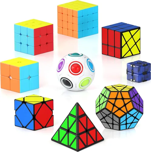 Vista 13 de Vdealen Juego de cubos de velocidad, 2 x 2, 4 x 4, espejo piramidal, dodecaedro, paquete de cubos mágicos, rompecabezas de juguetes para premios