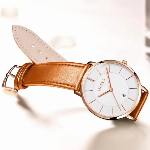 Vista 7 de OLEVS Reloj para hombre de lujo ligero de cuero impermeable con movimiento japonés para hombre con fecha calendario minimalista ultrafino clásico