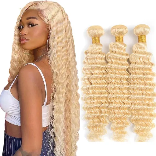 Vista 99 de P4613 Cabello humano rizado onda profunda marrón y paquetes mixtos 8 10 12 P4613 Ombre Marrón-Rubio-DP