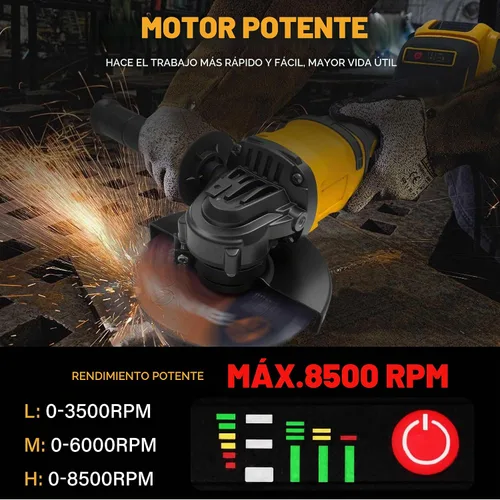 Vista 4 de Amoladora angular inalámbrica de 4-1/2 pulgadas para batería De-Walt 20V Max, motor sin escobillas de 8500 RPM con control de 3 velocidades, ideal