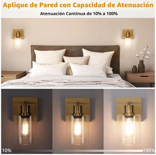 Vista 4 de Juego de 2 lámparas de pared, apliques de pared que funcionan con pilas, lámpara de pared moderna de latón cepillado ajustable inalámbrica