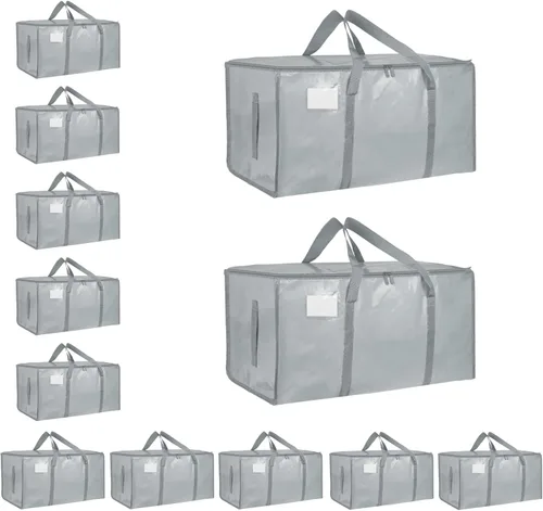 Vista 22 de Paquete de 4 bolsas de mudanza extra grandes y resistentes, bolsas de almacenamiento impermeables con asas y cremalleras, plegables para dormitorio