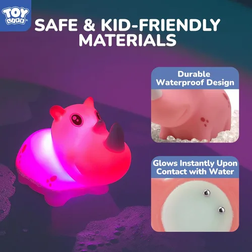 Vista 5 de TOY Life 12 piezas de juguetes de baño de animales que se iluminan para edades 1-3, juguetes de baño luminosos sin agujeros para niños, regalos