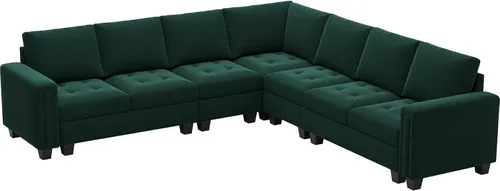 Vista 7 de Belffin Sofá modular de terciopelo en forma de L, sofá seccional convertible de gran tamaño con diván reversible para sala de estar, verde
