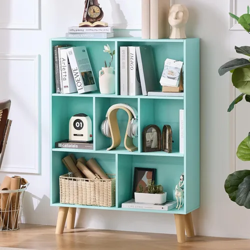 Vista 25 de LEYAOYAO Estantería de 5 cubos de 3 niveles con patas, estante negro menta para libros para niños, bonito organizador de almacenamiento, estantes