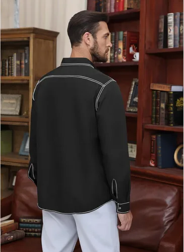 Vista 3 de Camisas de manga larga con botones para hombre, camisas de vestir sin arrugas, camisas de vestir regulares Oxford casuales de negocios a rayas