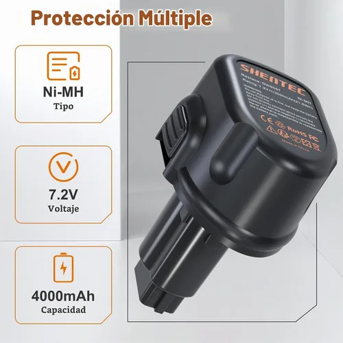 Vista 2 de Shentec Paquete de 2 baterías de 4000 mAh 7.2 V compatibles con Dewalt DW9057 DE9057
