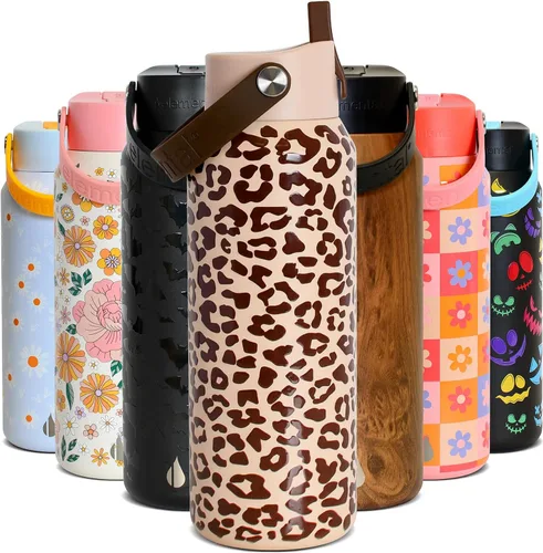 Vista 25 de Elemental Botella de agua aislada de 24 onzas con popote, botellas de agua con núcleo de acero inoxidable 100% a prueba de fugas para viajes, Beige