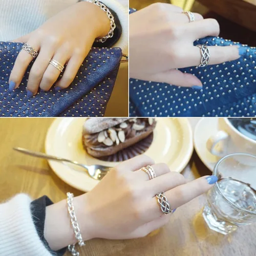 Vista 7 de CANDYFANCY Anillo de nudo celta de plata de ley 925 abierto para el dedo medio nudillo para mujer, tamaño ajustable 4-7