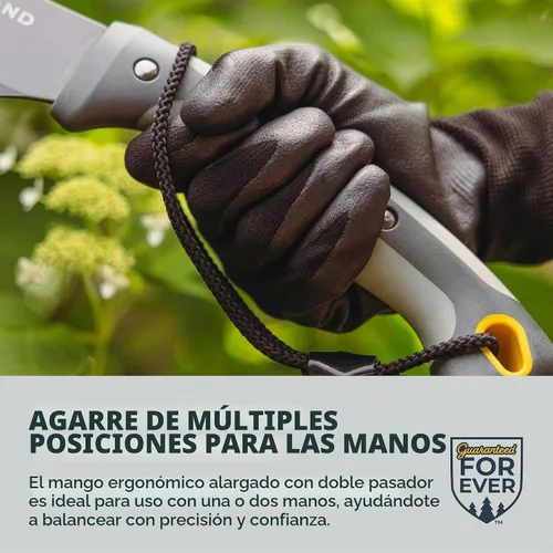 Vista 4 de Woodland Tools Machete resistente – Hoja curvada Parang de 16 pulgadas con espiga completa, mango ergonómico y funda de nailon balístico – Cortador