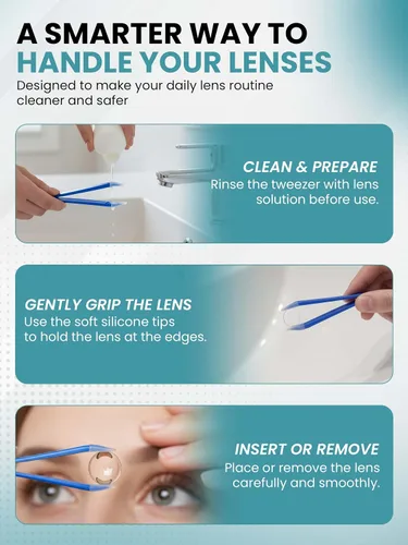 Vista 2 de Pinzas para quitar y insertar lentes de contacto suaves - Color verde para quitar e insertar lentes de contacto Verde con puntas de silicona suave
