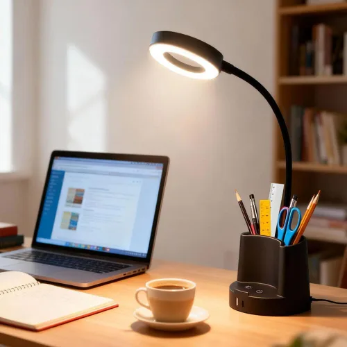 Vista 2 de HomeFocus Lámpara de escritorio, lámpara de escritorio LED RGB, lámpara de mesa, luz de lectura y luz nocturna para oficina en casa, negro