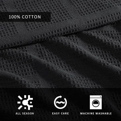Vista 5 de Kenneth Cole - Manta tamaño King, manta de algodón 100% texturizado de rejilla de gofre para cama o sofá, ligera y transpirable para comodidad Negro