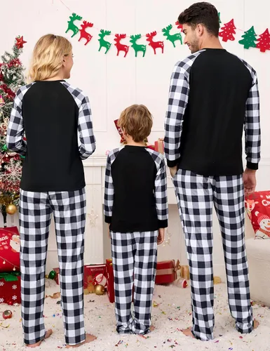 Vista 3 de MISSKY Pijamas de Navidad para la familia, conjuntos de pijamas de Navidad a juego, camisas de manga larga, pantalones, pijamas de Navidad