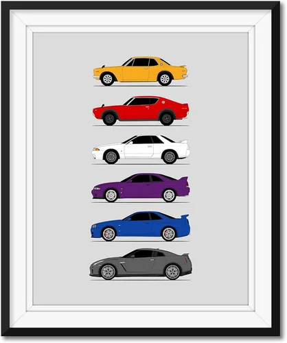 Vista 5 de Custom Car Posters Handmade Poster compatible with Nissan Skyline GT-R and Print of Nissan Skyline GTR (KPGC10, KPGC110, R32, R33, R34, R35)