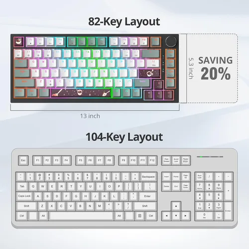 Vista 5 de Mist - Teclado para juegos con cable al 75%, intercambiable en caliente, montaje en junta, interruptor rojo, teclado mecánico TKL retroiluminado RGB