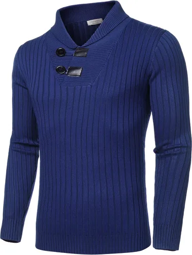 Vista 2 de COOFANDY Suéter de punto con cuello de chal para hombre, casual, ajustado, con botones