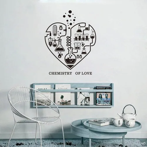 Vista 4 de Calcomanía de pared de química para aula o laboratorio, calcomanía de molécula de corazón de ciencia con diseño de "Química del amor", arte
